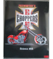 plaque red neck choppers rouge croix malte tole pub garage 38x30cm metal