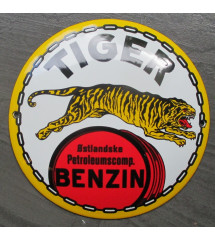 plaque décorative emaillée tiger benzin  tole ronde 12cm deco métal garage huile essence