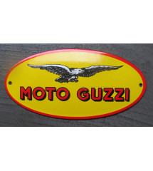 plaque décorative emaillée moto guzzi ovale  jaune orangé14x10cm motor oil deco garage email