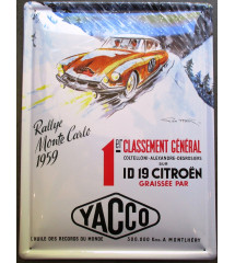 plaque rallye de monte carlo 1959 , citroen id19 , yacco