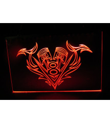 plexi advertising logo V8 piston LED red 30x20cm deco bar dinner usa loft
