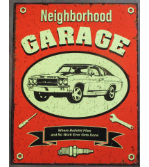 plaque publicitaire neighborhood garage 41x32 cm tole deco bougie
