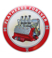 plaque flatheads forever ronde 30cm moteur v8 ancien hot rod fan