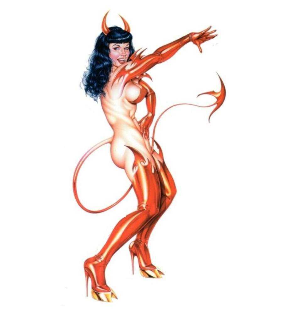 sticker bettie page diablesse en sous vêtement rouge. sticker bettie page diablesse en sous vêtement rouge.