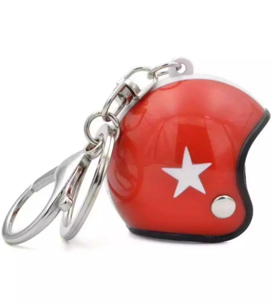 porte clés casque de moto rouge avec bande et étoile blanche 3d motard