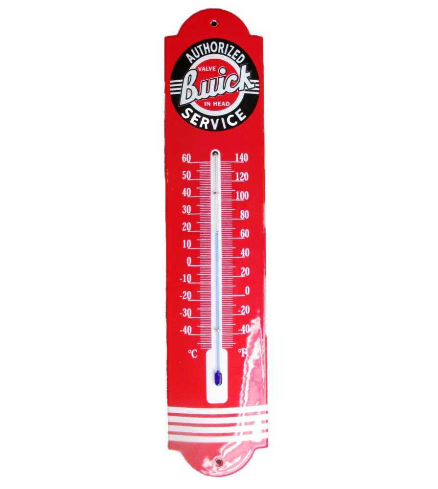 thermometre en email rouge de la maque de voiture americaine Buick. thermometre en email rouge de la maque de voiture americaine Buick.