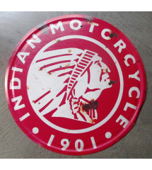 Indian Motorcycle Plate 1901 Red Round 30cm Tole Rusty Appearance