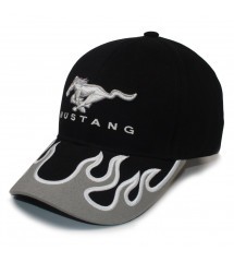 casquette mustang noir et grise à flammes taille adulte reglable