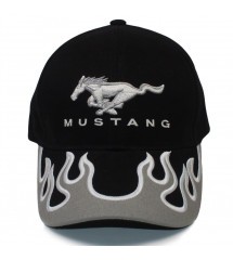 casquette mustang noir et grise à flammes taille adulte reglable