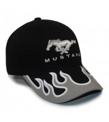 casquette mustang noir et grise à flammes taille adulte reglable