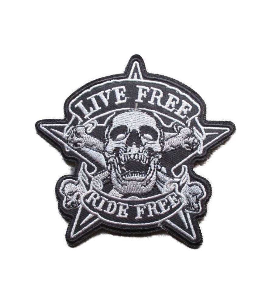 patch livz free ride free , avec un crane davant une étoile. patch livz free ride free , avec un crane davant une étoile.