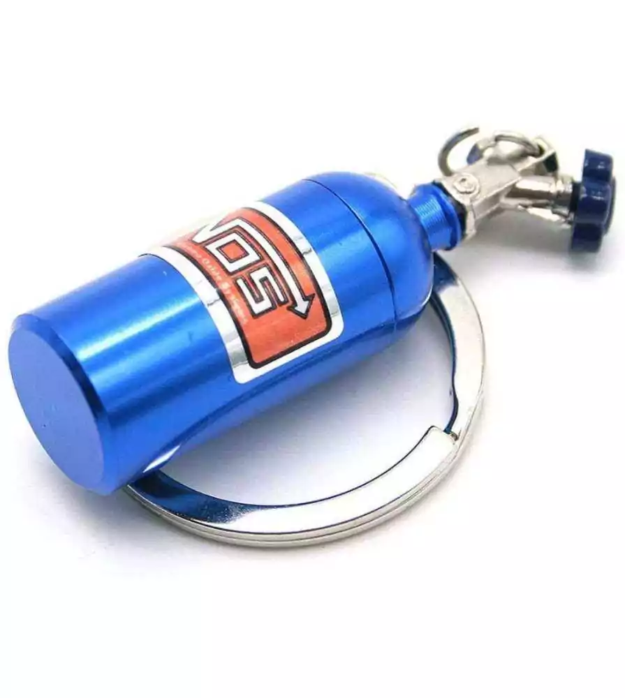 Porte-clés Miniature Bouteille NOS Bleu - Alliage De Zinc, 5x1,5 Cm, Peut S'ouvrir Pour Ranger Pilules Ou Petits Objets - Cadeau Pour Passionnés D'automobile