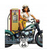 plaque 70x60cm pin up moto et pompe a essence jaune tole emboutie