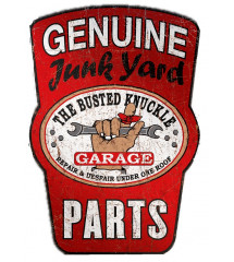 plaque emboutie genuine parts busted knuckle garage 28x19 cm tole