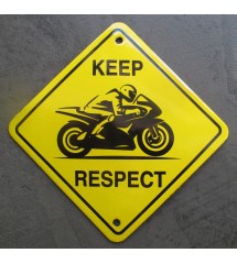plaque décorative emaillée keep respect moto 12x12cm tole email ronde 12cm deco métal garage