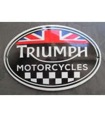 plaque décorative emaillée triumph motorcycle damiers drapeau uk 15x10cm tole email deco métal garage
