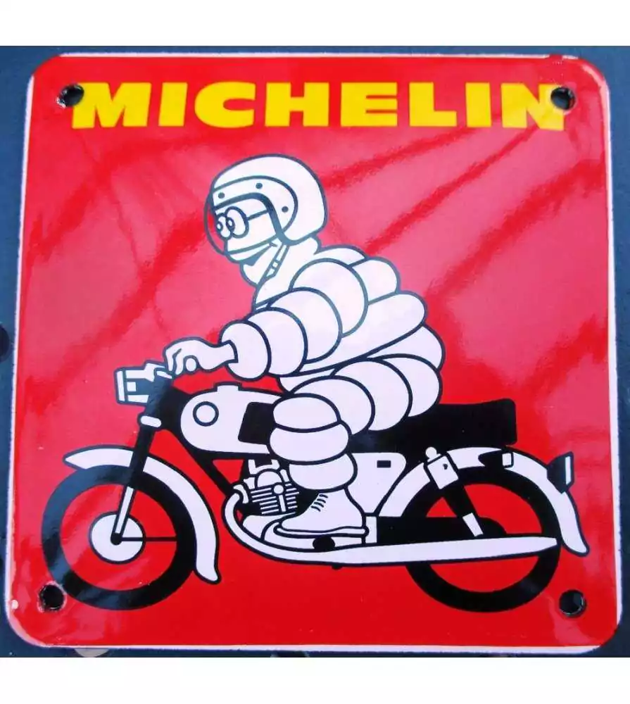 mini plaque emaillée michelin moto carré 12cm deco métal garage usa