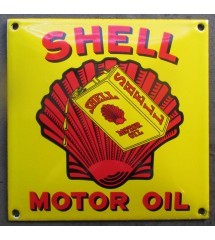 plaque décorative emaillée shell motor oil coquillage rouge carre 12 cm tole email deco métal garage