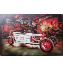plaque hot rod blanc dans un beau garage 30x20cm deco tole déco voiture americaine