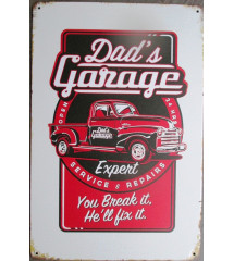 plaque dads garge avec pick up rouge 30x20cm deco tole garage