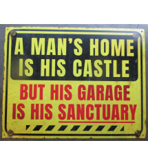plaque man's garage sanctuary 41x32cm deco tole déco voiture americaine