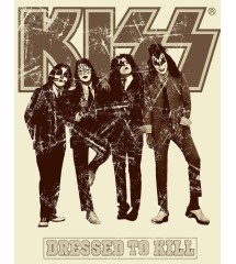 tin sign KISS band members on beige background aged 41x32 cm tole hard rock band