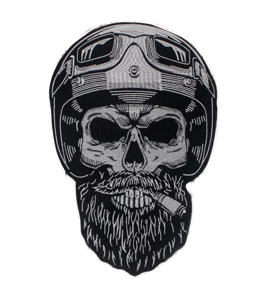 large bearded biker skull patch smoking a cigar 37x24cm