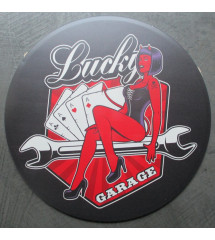 plaque lucky garage diablesse sexy clé poker tole ronde 30cm