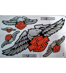 planche de 7 stickers aigle harley hd noir gris orange autocollant