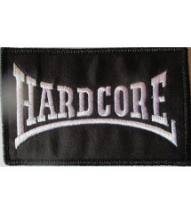 patch hardcore logo rectangulaire noir blanc 10x6.5cm rock ecusson thermocollant
