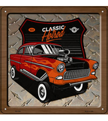 plaque 30x30cm voiture US rouge style gasser tole carré classic hot rod deco americaine