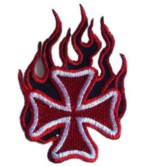 patch croix de malte flammes rouge ecusson rock roll biker
