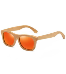 lunette de soleil bois véritable bambou verre orange fluo et son coffret en bois
