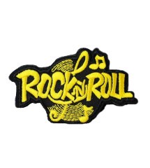 patch logo rock & roll jaune 8x5 cm écusson thermocollant pour veste blouson
