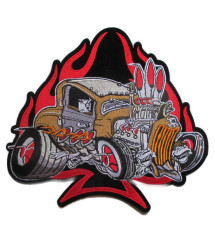 gros patch hot rod et flammes 21x23 cm dos veste blouson rodder rocker