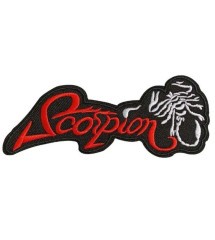 patch scorpion animal rouge et blanc 12.5x5cm ecusson thermocollant hard rock