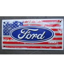 plaque décorative emaillée logo ford sur drapeau des usa 20x10 cm deco garage