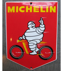 plaque décorative emaillée pointu michelin velo fond rouge 15x11 tole email