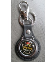 clay smith key ring Maltese cross logo in metal and imitation leather