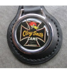 clay smith key ring Maltese cross logo in metal and imitation leather