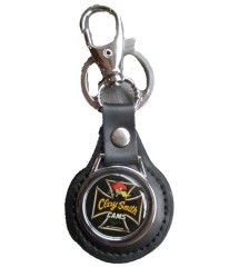 clay smith key ring Maltese cross logo in metal and imitation leather
