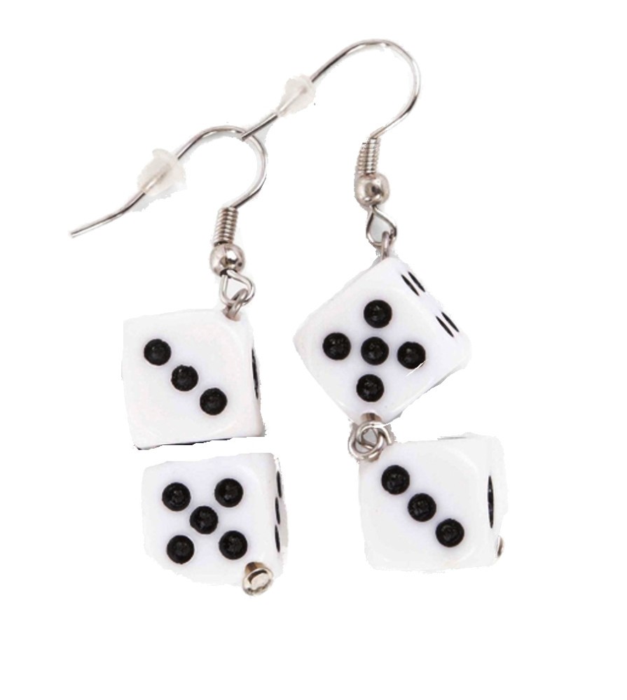 boucle d'oreille pendante double dé blanche femme pinup rockabilly