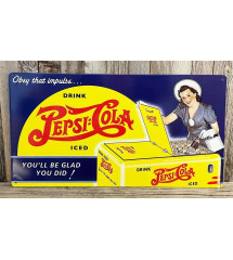 plaque pepsi cola glaciere jaune tole deco usa affiche metal