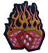 patch dé rouge à flammes orange sur fond noir ecusson rockab
