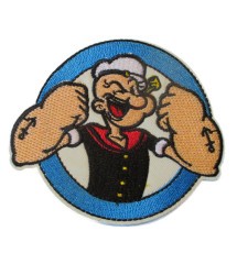 patch popeye dans un rond bleu 10x8.5cm ecusson thermocollant cartoon rigolo