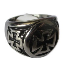bague 3 croix malte 10us chrome inox chevaliere homme