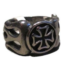bague petite croix malte flamme 11us inox chevaliere homme