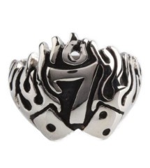 bague dé 7 à flammes 11us ( chance) chevaliere homme rockabilly