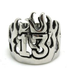bague 13 à flammes 13us chevaliere homme biker rock roll