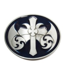boucle de ceinture celtic et croix fond bleu homme femme